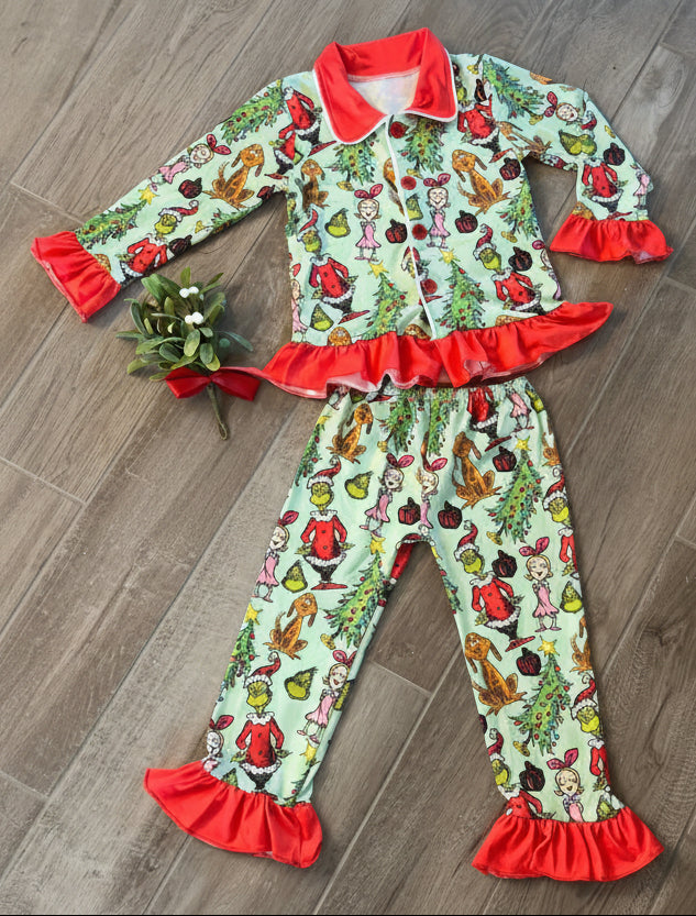 Girls Grinch Cindy Lou and Max Christmas Pajama Set - Double Take Western Boutique