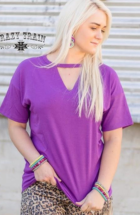 Purple V-neck Textline Top - Nico Bella Boutique 