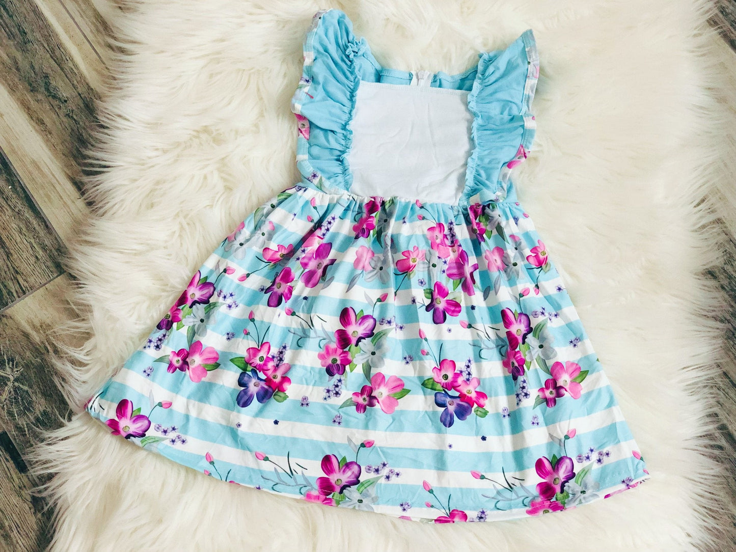 Monogram Aqua Purple Stripe Floral Tie Back Dress - Nico Bella Boutique 