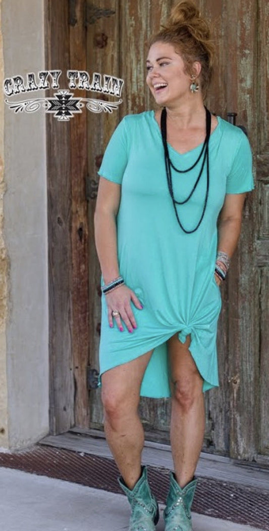 Turquoise Druzzy Pocket Dress - Nico Bella Boutique 