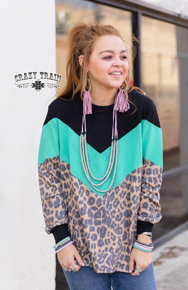 The Block Top Leopard Turquoise - Nico Bella Boutique 