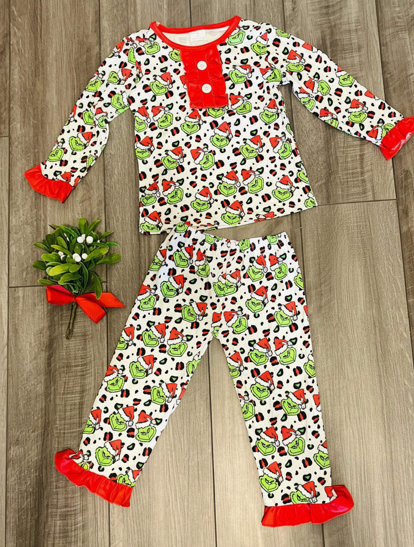 Grinch Leopard Christmas Pajama Set