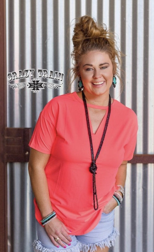 Crazy Coral V-neck Textline Top - Nico Bella Boutique 
