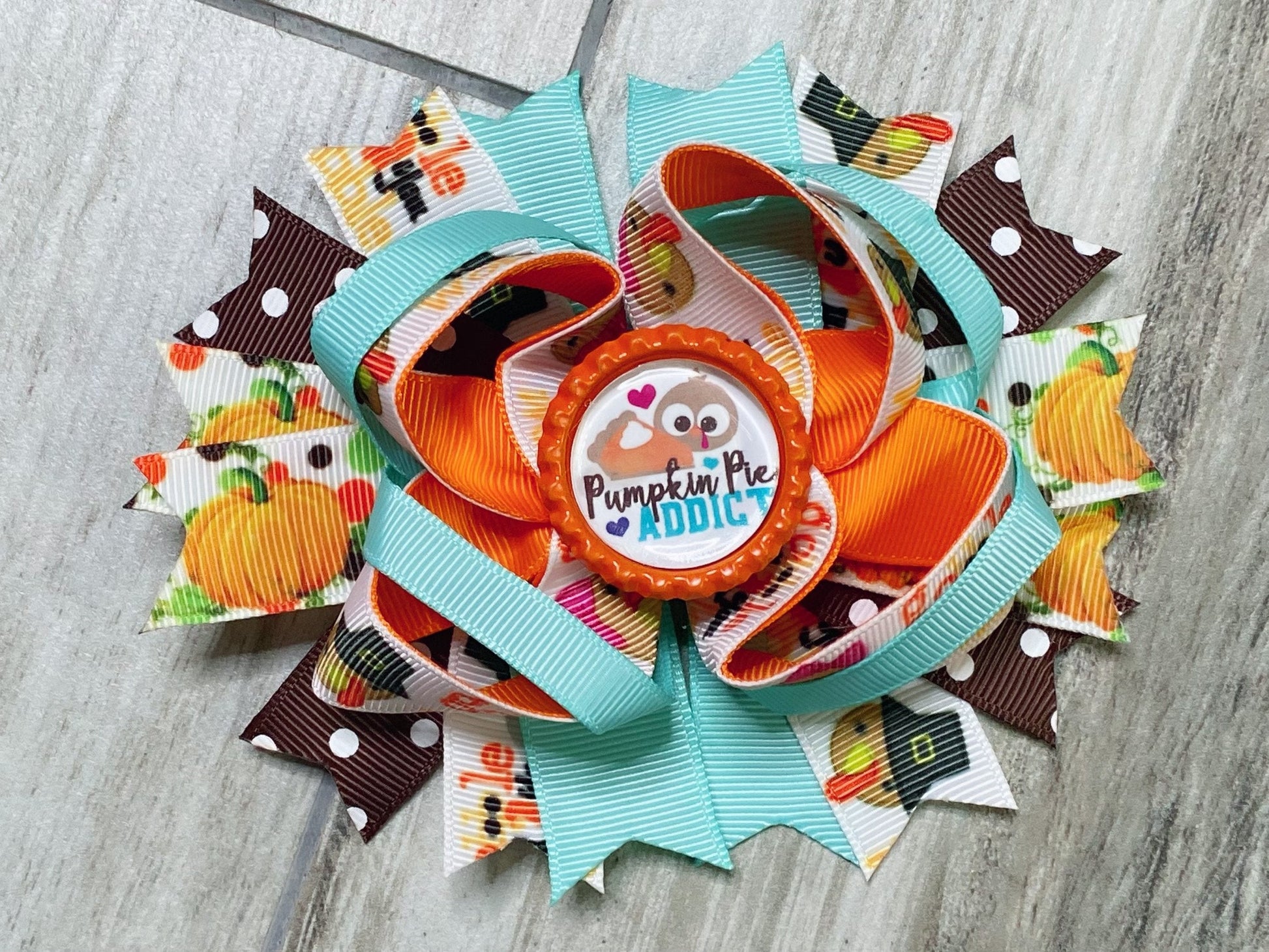 Pumpkin Pie Addict Thanksgiving Hair Bow - Nico Bella Boutique 