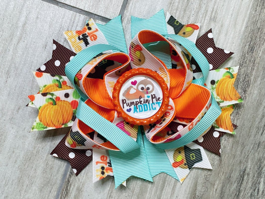 Pumpkin Pie Addict Thanksgiving Hair Bow - Nico Bella Boutique 
