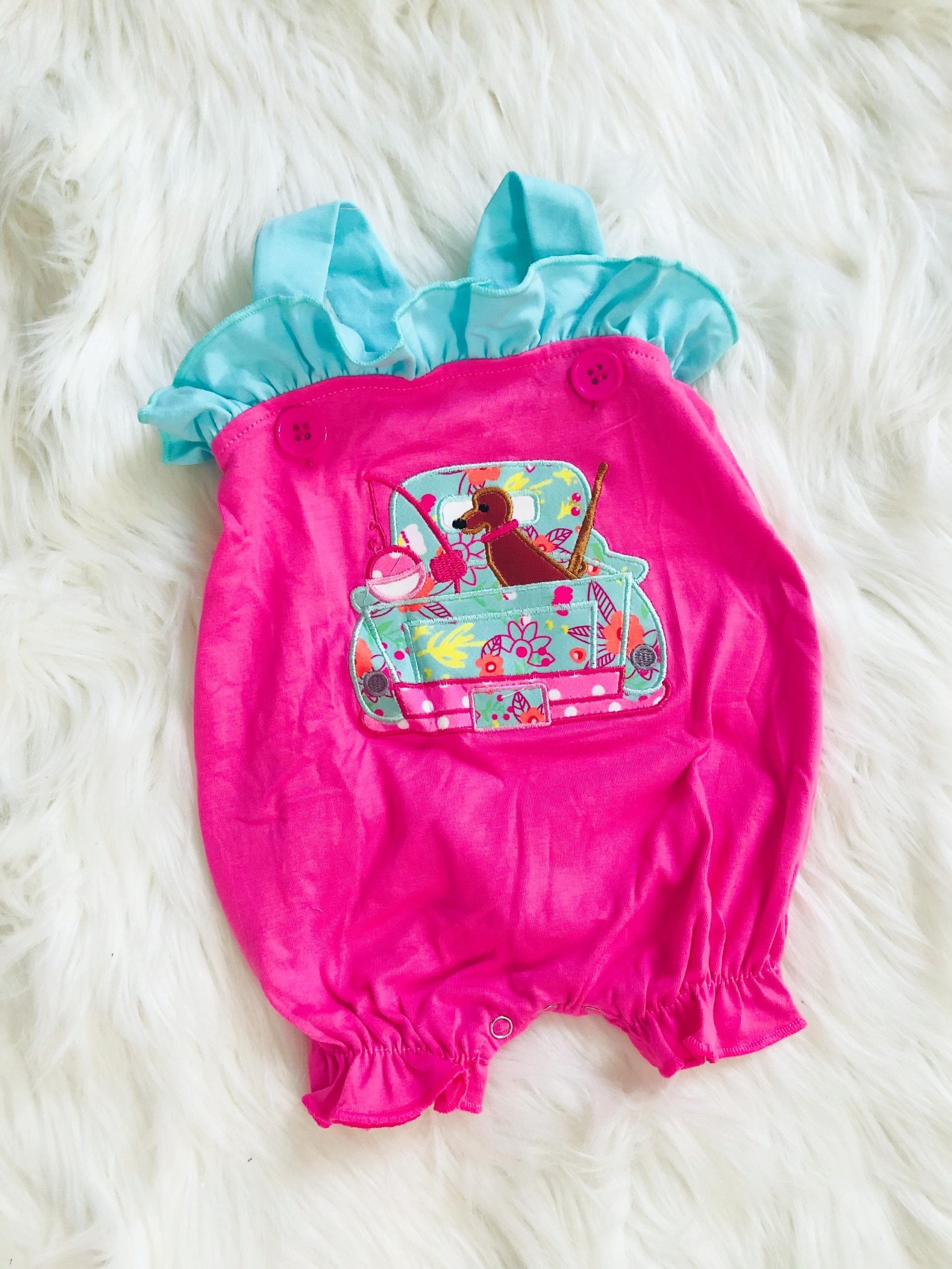 Hunting Fishing Applique Bubble Romper - Nico Bella Boutique 