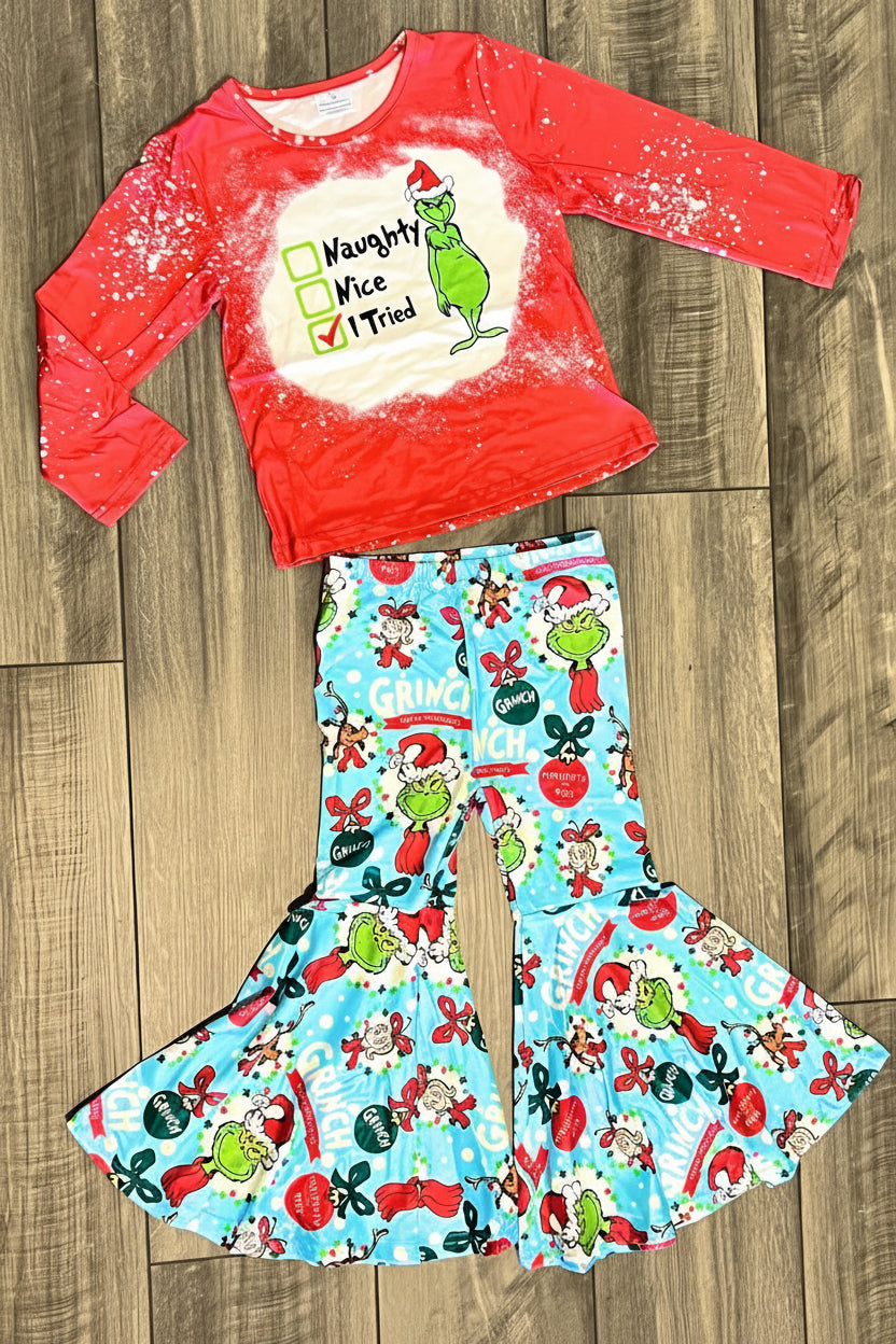 The Grinch Bell Bottom Christmas Outfit - Double Take Western Boutique