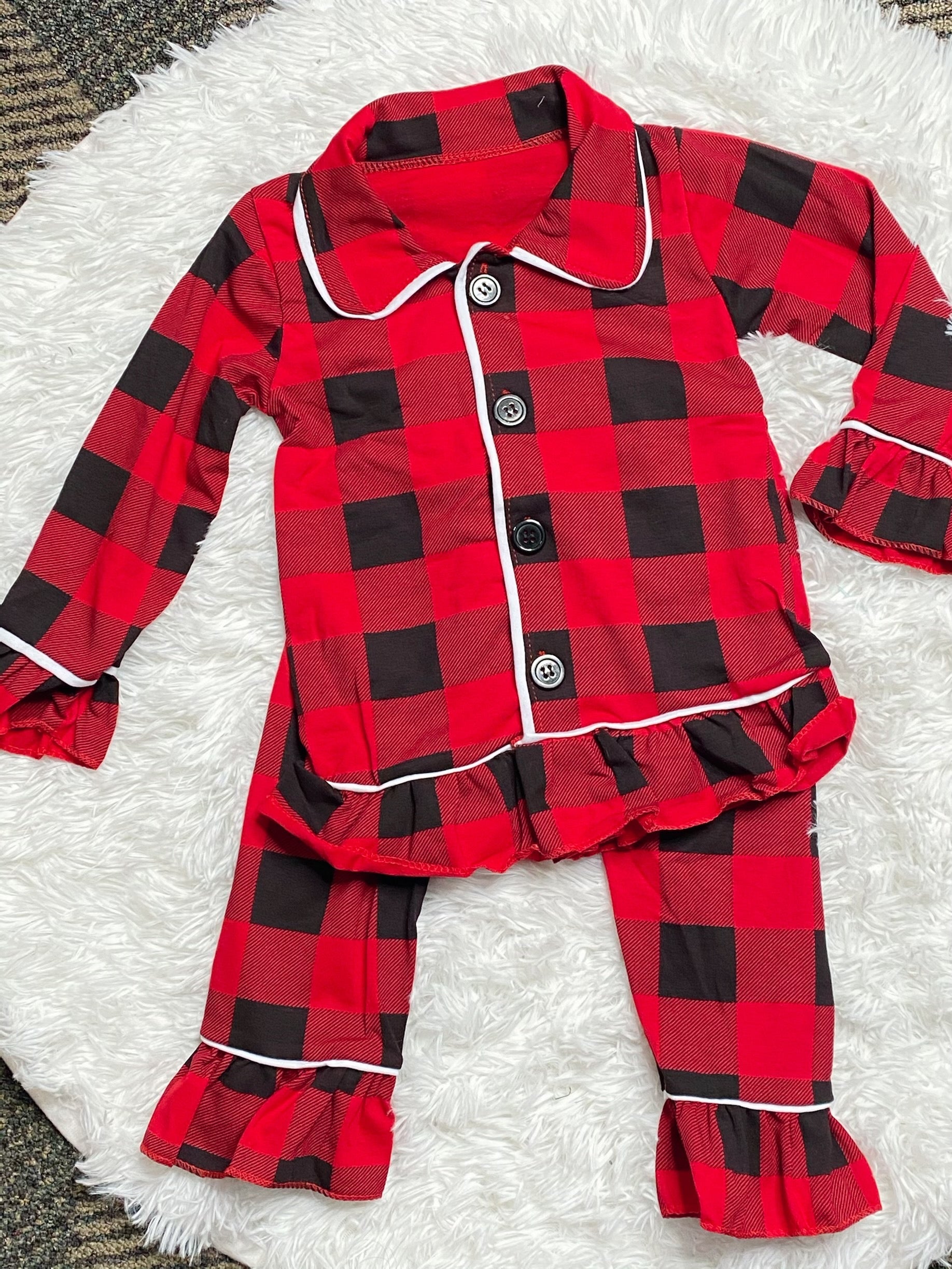 Buffalo Plaid Girls Pajamas - Double Take Western Boutique