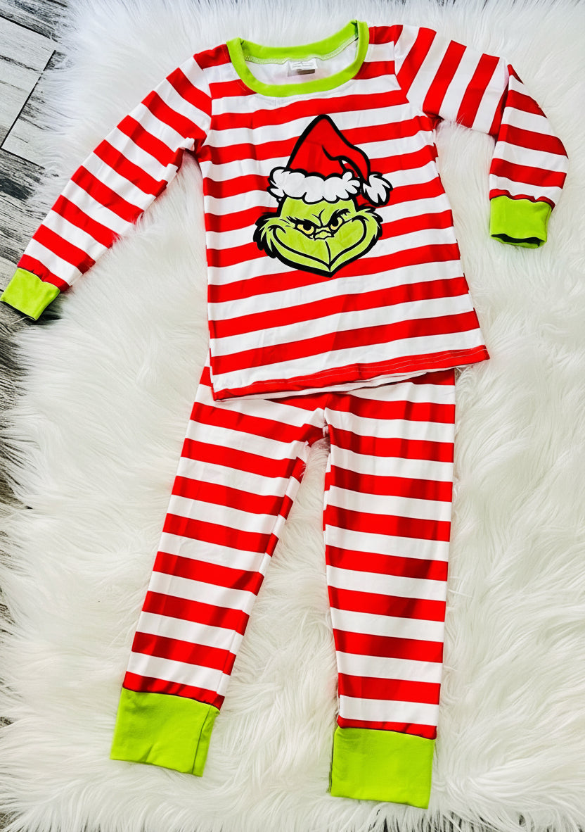 Grinch Stripe Christmas Pajama Set