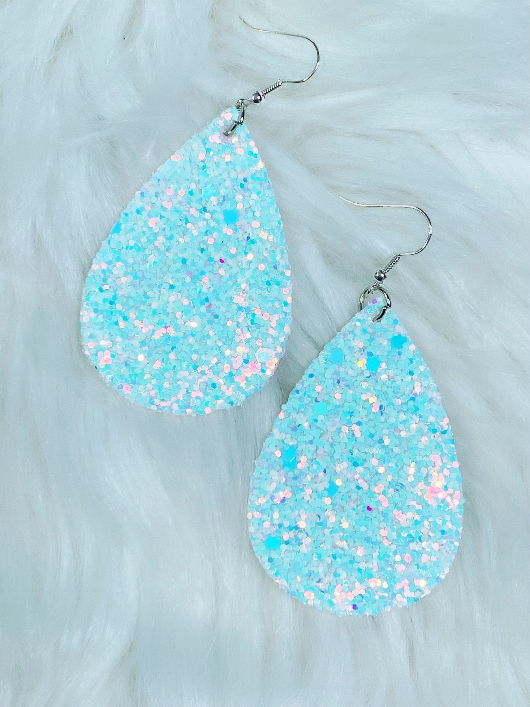 White Iridescent Glitter Teardrop Earrings - Nico Bella Boutique 