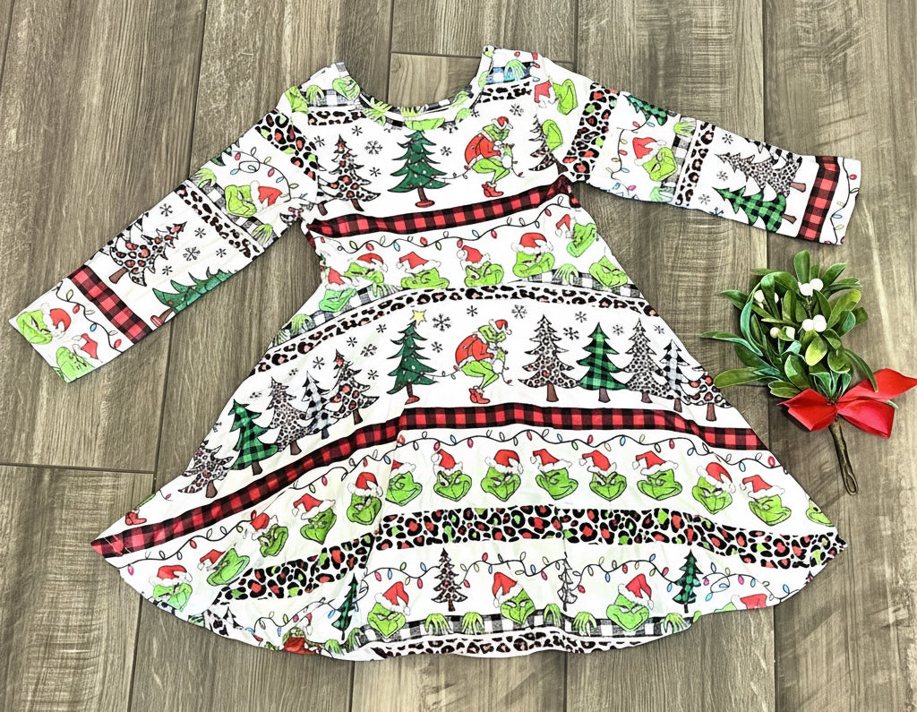 Grinch Holiday Stripe Twirl Dress