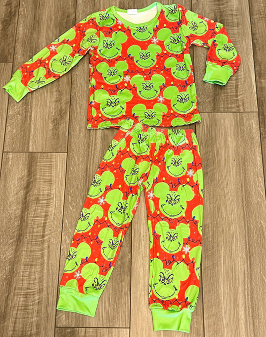 Grinch Mickey Silhouette Christmas Pajama Set