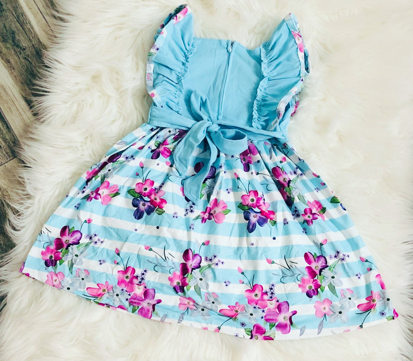 Monogram Aqua Purple Stripe Floral Tie Back Dress - Nico Bella Boutique 