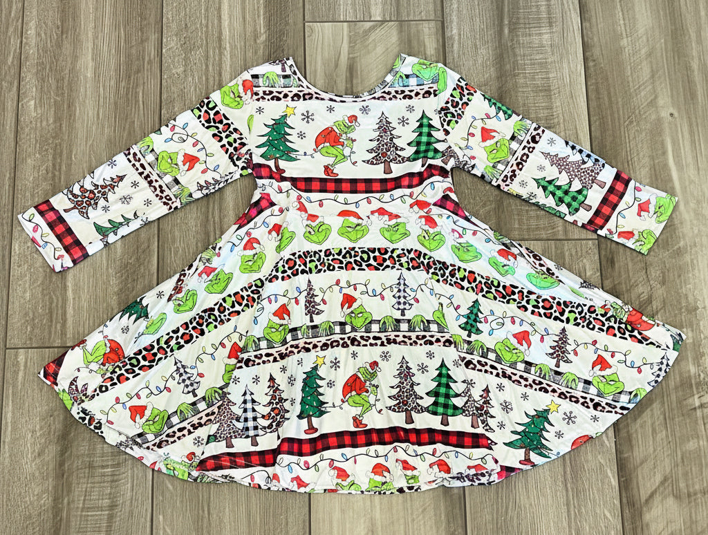Grinch Holiday Stripe Twirl Dress