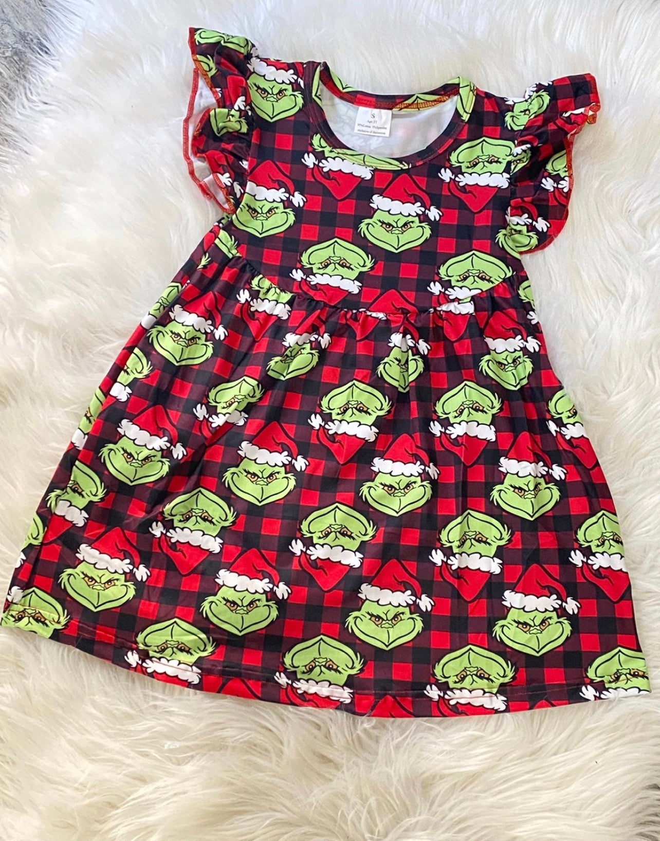 The Grinch Buffalo Plaid Girls Pearl Dress