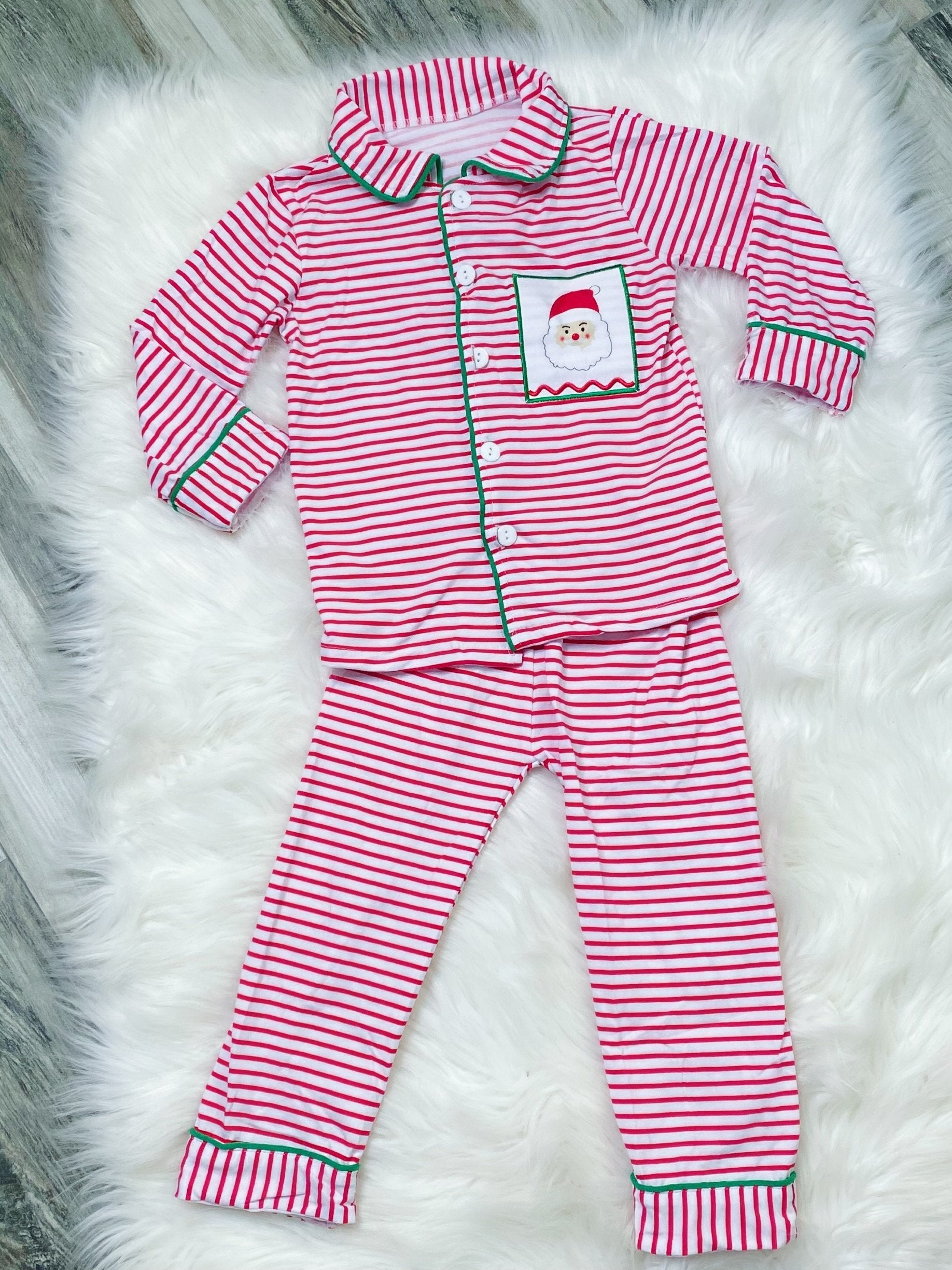 Santa Stripe Boys Pajamas - Nico Bella Boutique 