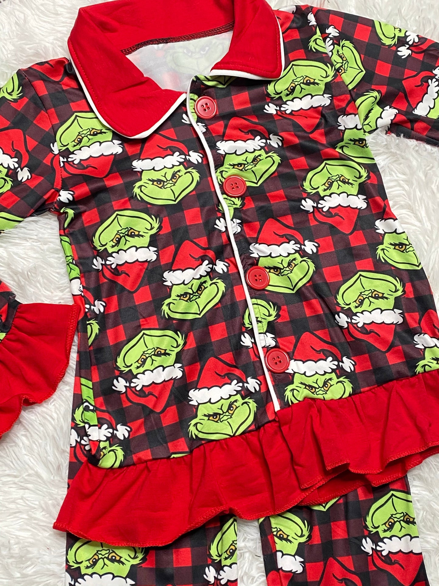 Girls Grinch Buffalo Plaid Pajama Set - Double Take Western Boutique