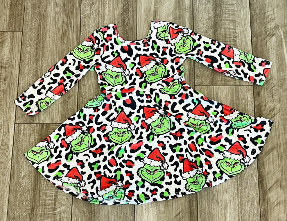 Grinch Leopard Twirl Dress - Double Take Western Boutique