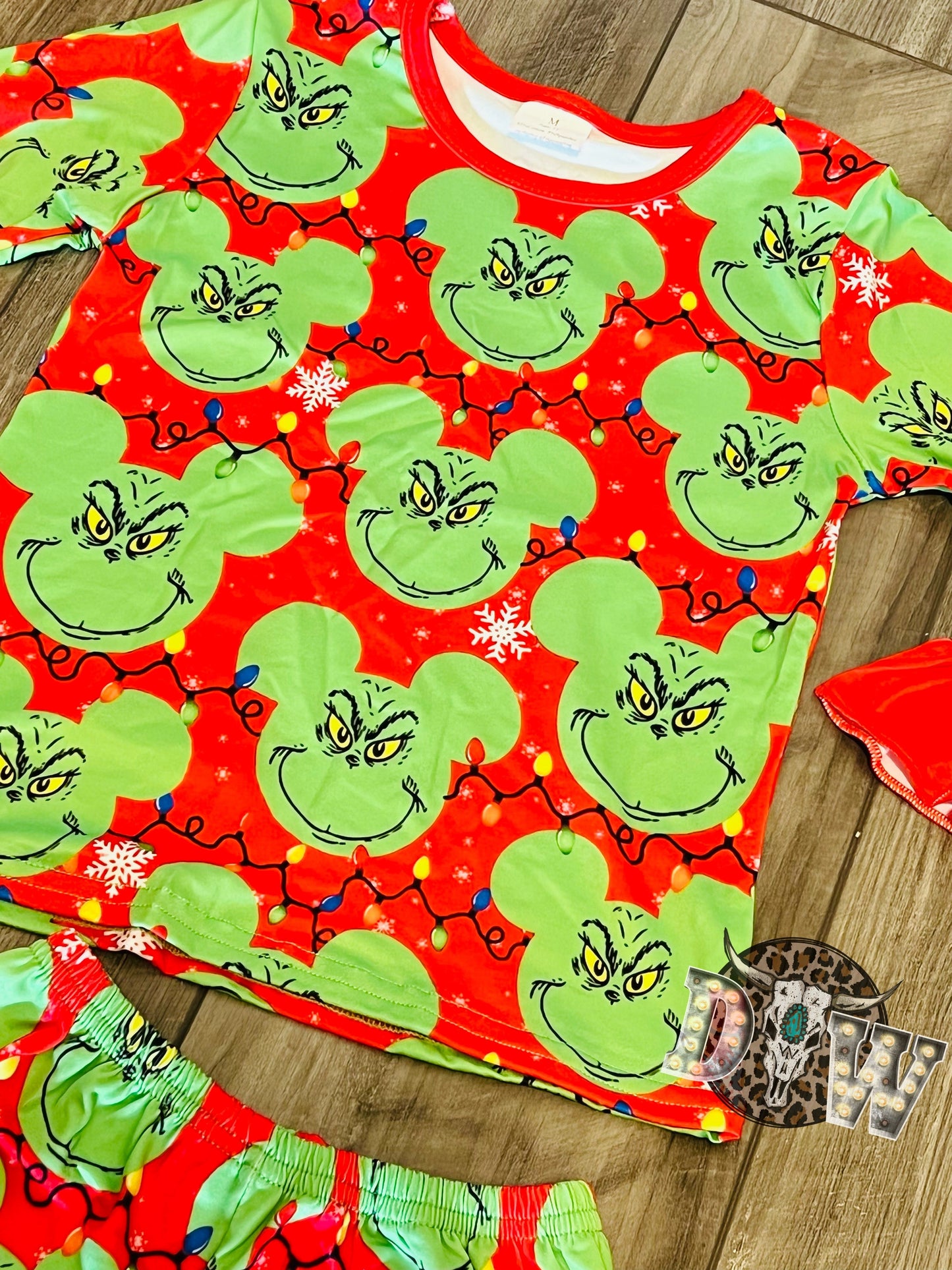 Girls Grinch Mickey Silhouette Christmas Pajama Set