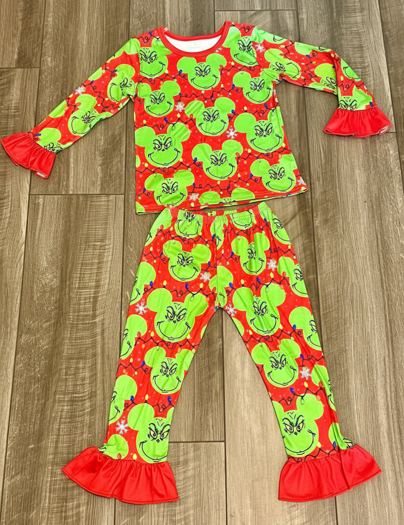 Girls Grinch Mickey Silhouette Christmas Pajama Set