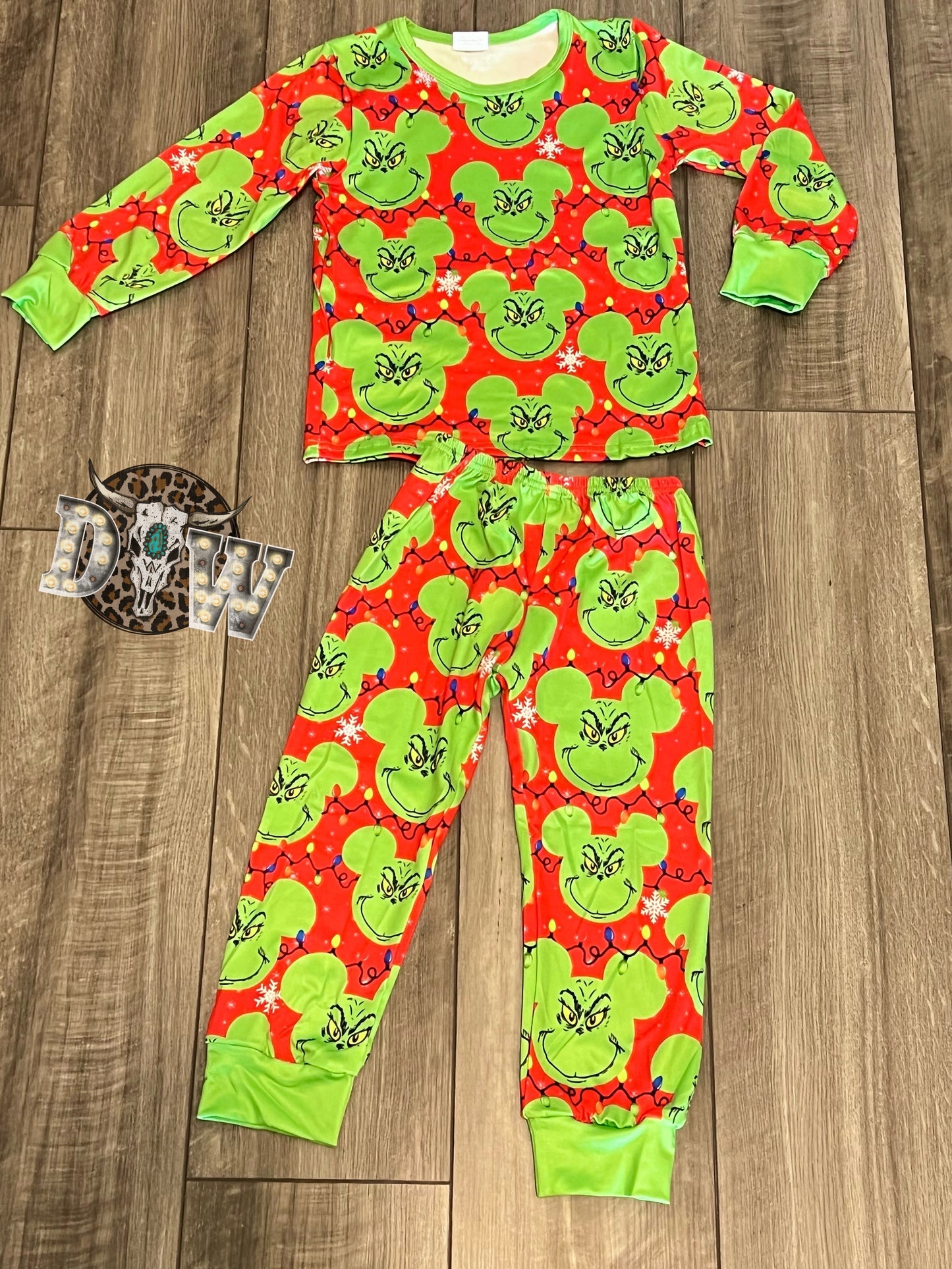 Grinch Mickey Silhouette Christmas Pajama Set