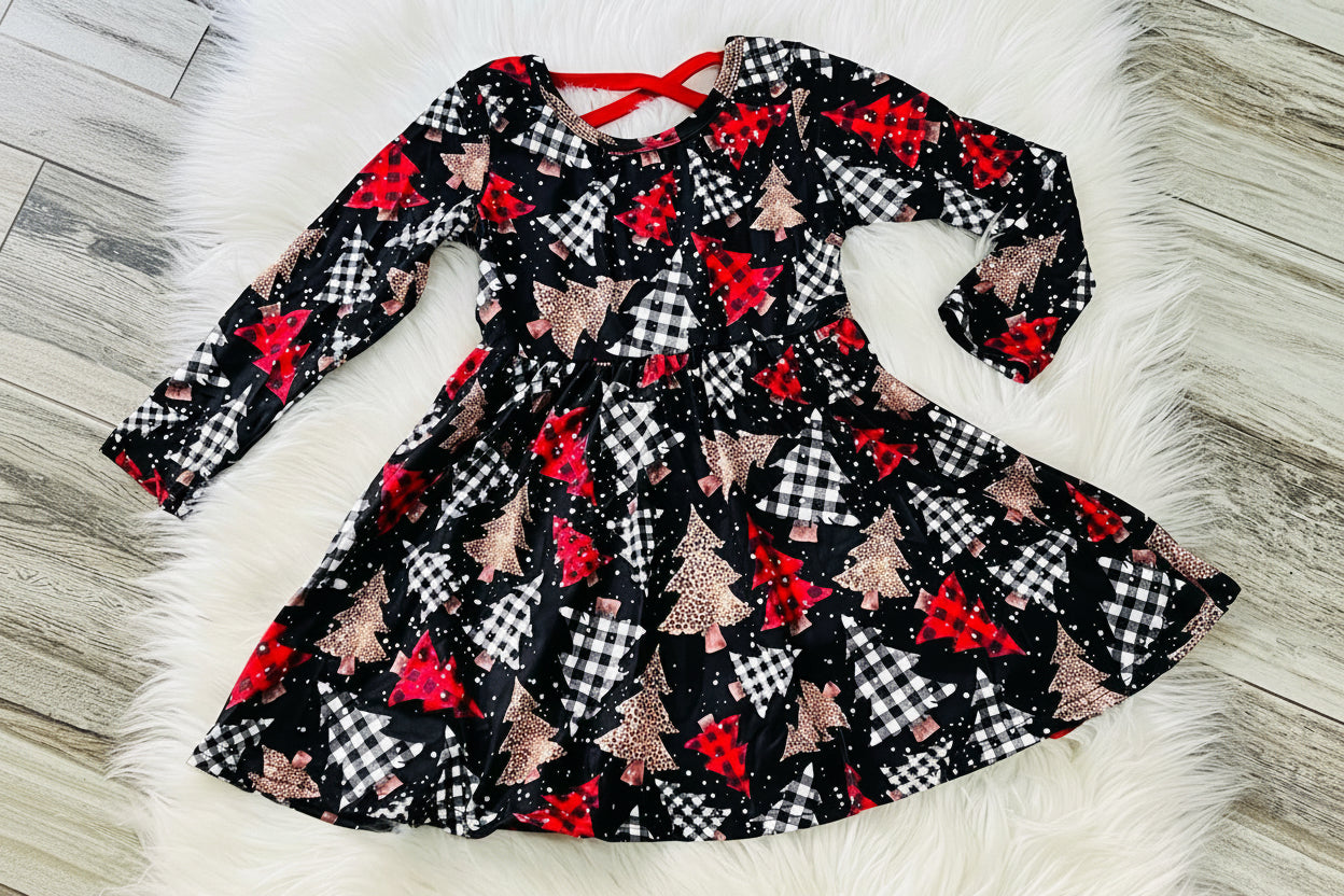 Leopard Buffalo Plaid Christmas Tree Dress - Double Take Western Boutique
