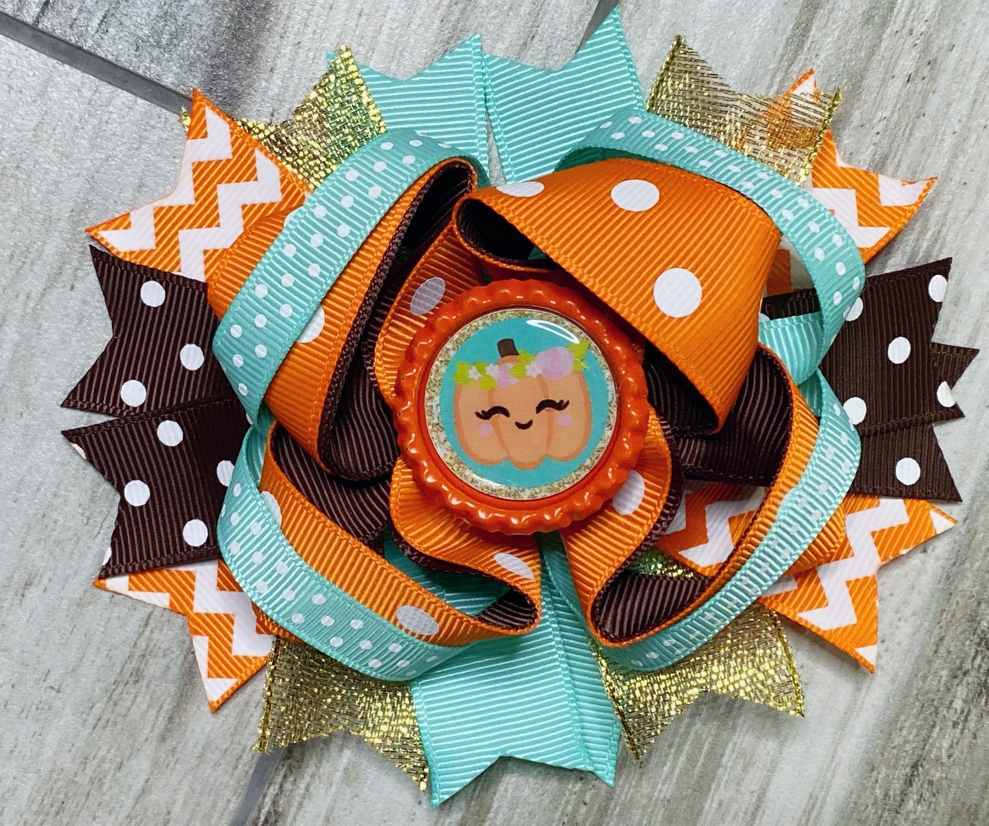 Pumpkin Polka Dot Chevron Hair Bow - Nico Bella Boutique 