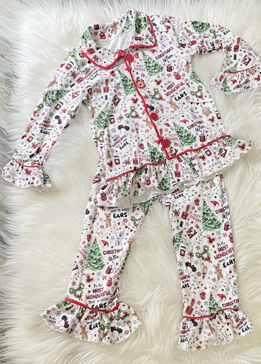 Girls Disney Mickey Christmas Ruffle Pajama Set - Double Take Western Boutique