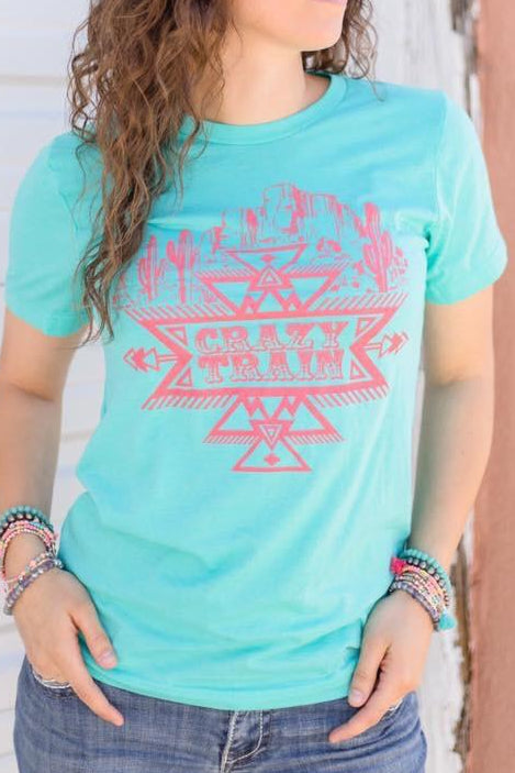 Crazy Train Turquoise Seabreeze Saguaro Graphic Tee - Nico Bella Boutique 