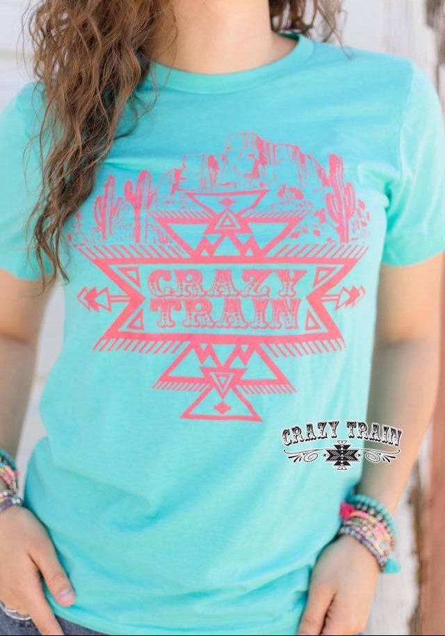 Crazy Train Turquoise Seabreeze Saguaro Graphic Tee - Nico Bella Boutique 