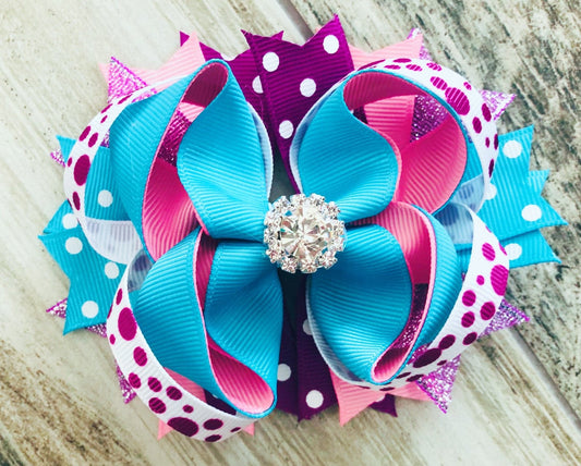 Turquoise Purple Rhinestone Hair Bow - Nico Bella Boutique 