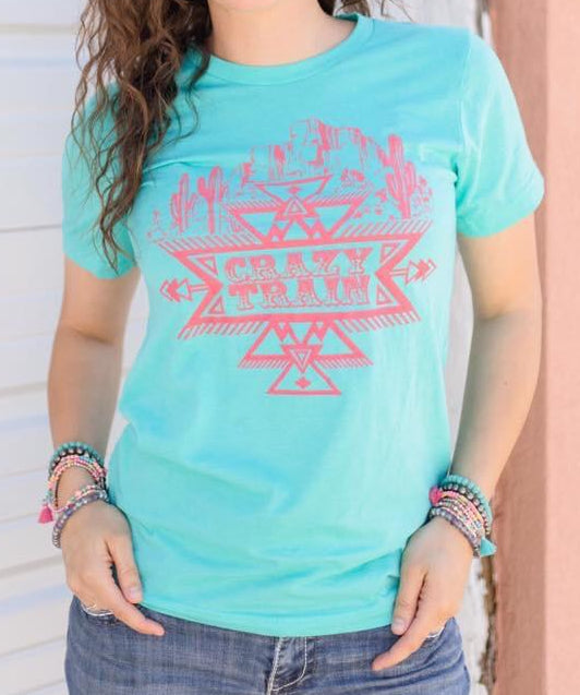Crazy Train Turquoise Seabreeze Saguaro Graphic Tee - Nico Bella Boutique 